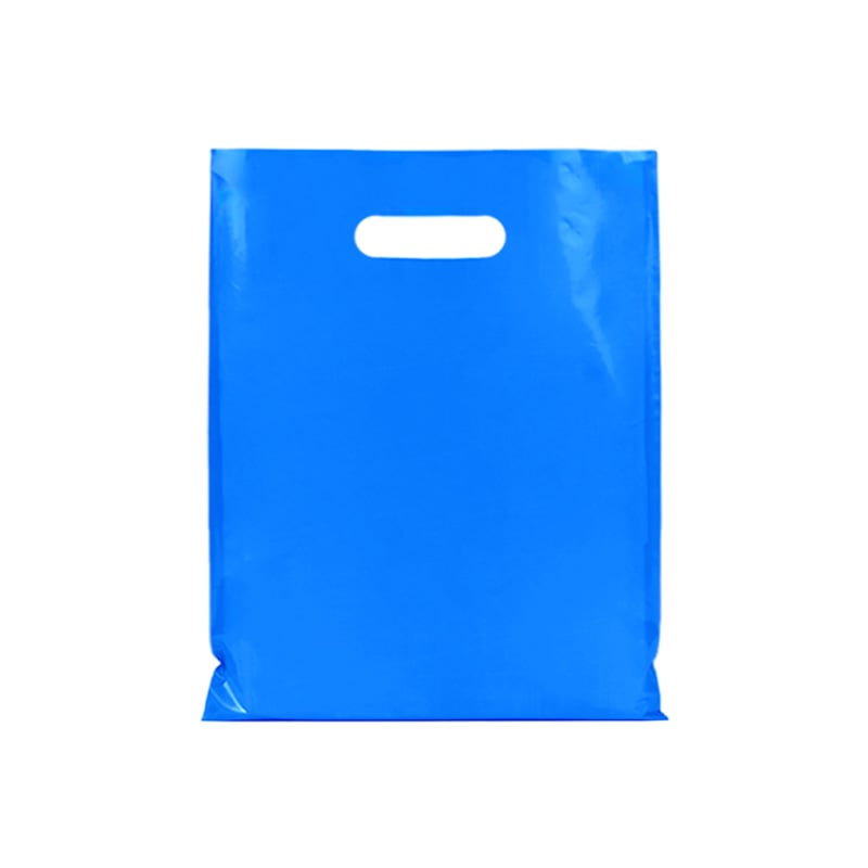 Large Plastic Bags with Die Cut Handles 300x400mm Blue - 100/Pack - dimensions