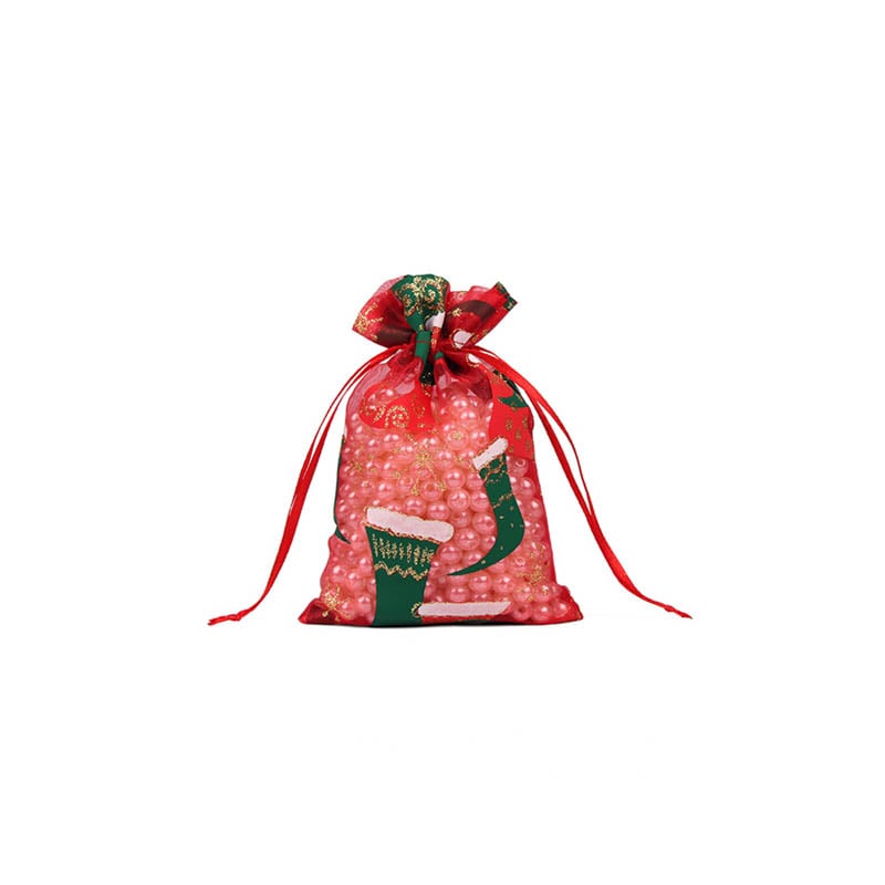 Christmas Organza Bags 100x150mm Stocking  Pattern - 50/Pack