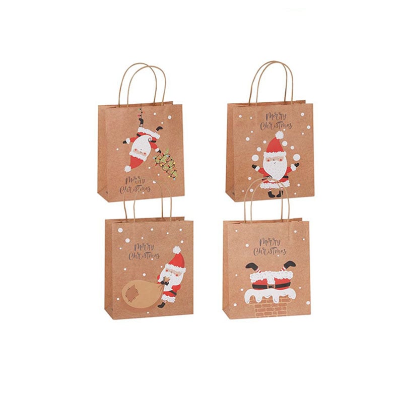 Small xmas kraft paper bags with handles 210x255x100mm 48 pack ABZ Packaging