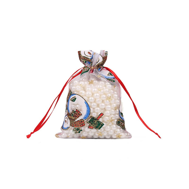 Christmas Organza Bags 130x180mm Snowman Pattern - 50/Pack