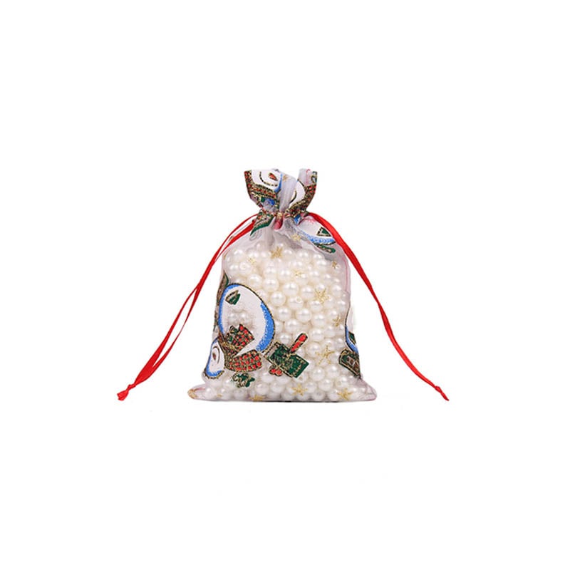 Christmas Organza Bags 100x150mm Snowman Pattern - 50/Pack