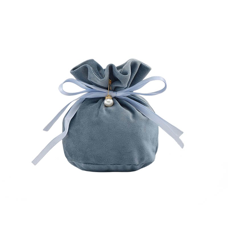 Velvet Satin Drawstring Bags with Pearl 150x150mm Navy Blue - 10/Pack - dimensions