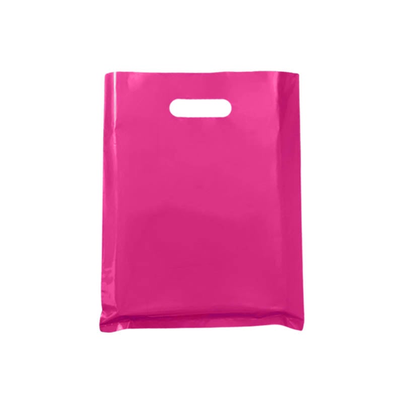 Large Plastic Bags with Die Cut Handles 300x400mm Pink - 100/Pack