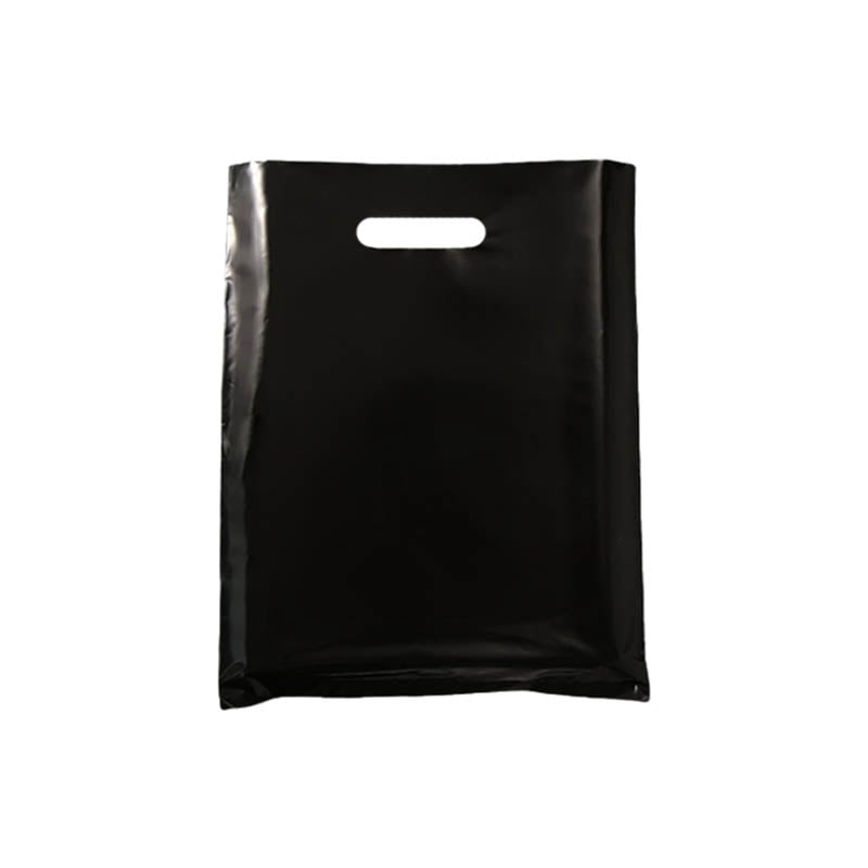 Large Plastic Bags with Die Cut Handles 300x400mm Black - 100/Pack