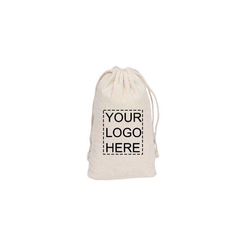 Custom Printed Small Calico Drawstring Bags 100x200mm - MOQ 100 - dimensions