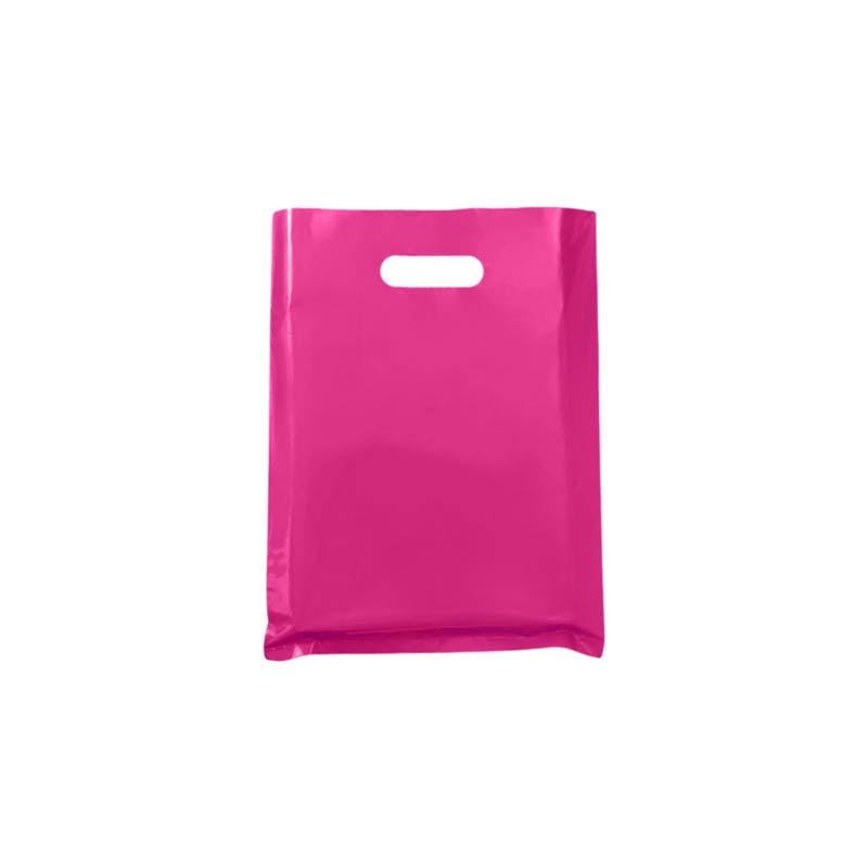 Small Plastic Bags with Die Cut Handles 200x300mm Pink - 100/Pack