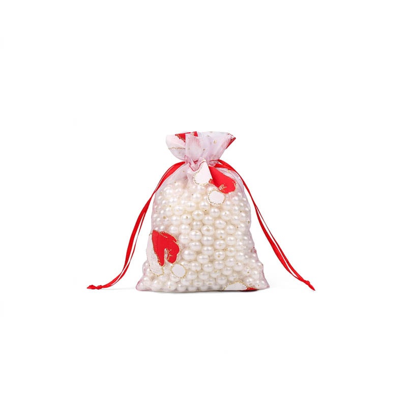 Christmas Organza Bags 100x150mm Santa Hat Pattern - 50/Pack