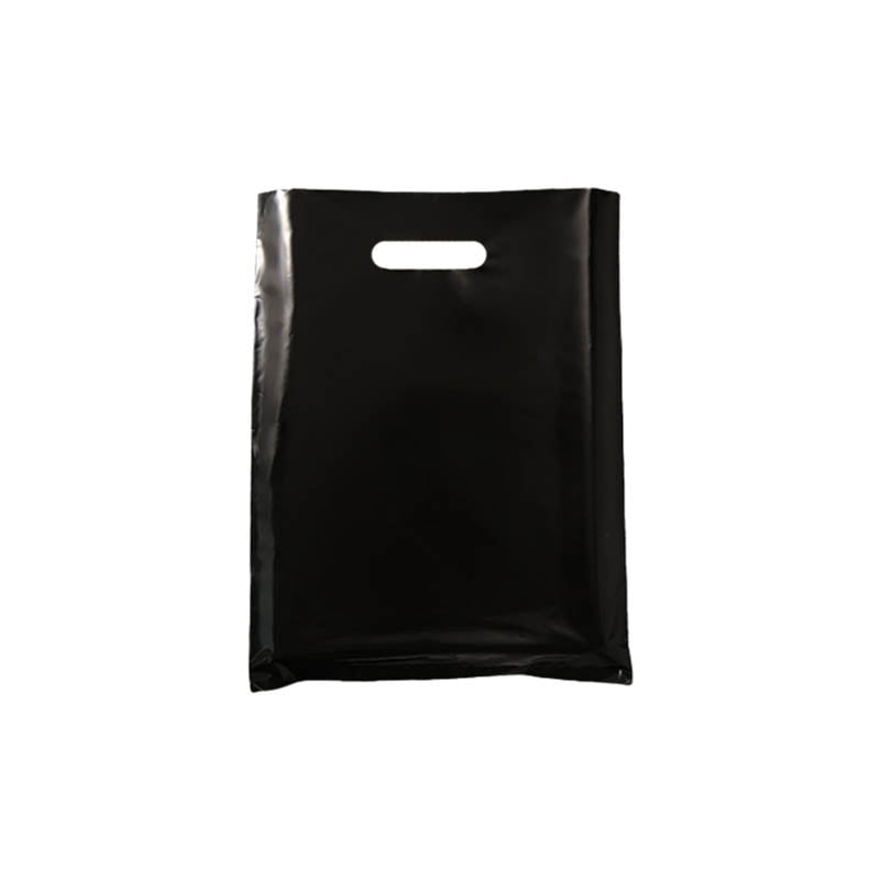 Medium Plastic Bags with Die Cut Handles 250x350mm Black - 100/Pack - dimensions