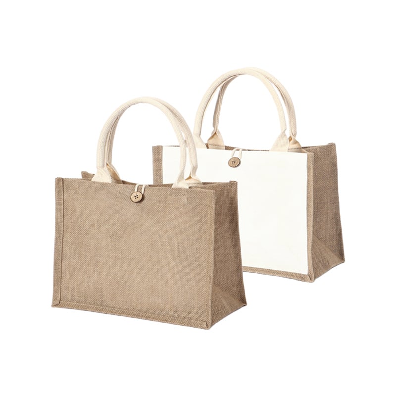 Jute Tote Shopping Bags with Buttons 370x260x170mm - 6/Pack - dimensions