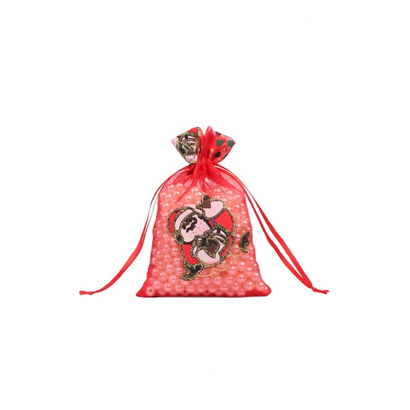 Christmas Organza Bags 100x150mm Santa Pattern - 50/Pack - dimensions